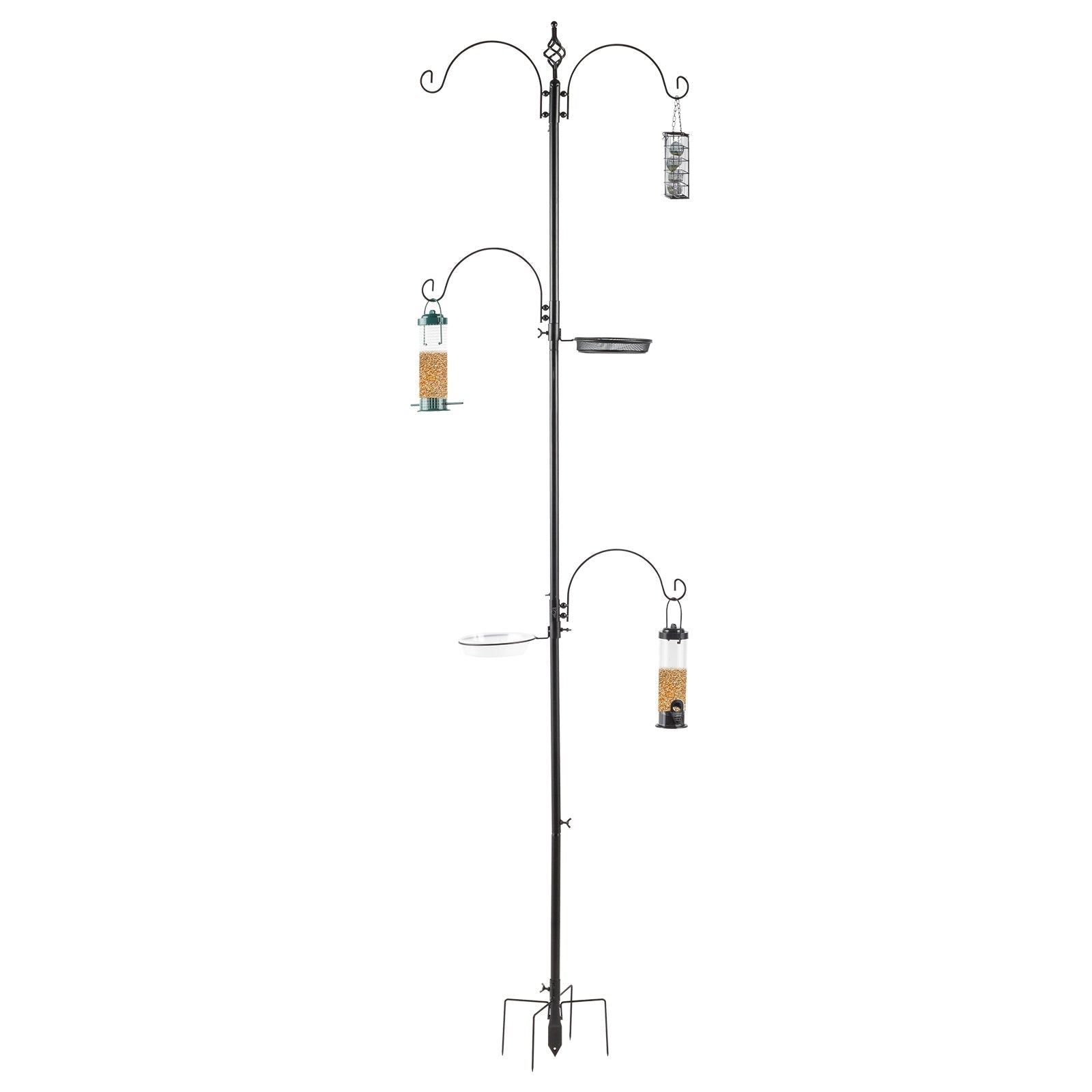 HKM-4220349 93-Inch Black Metal Bird Feeding Station with Four Hooks and Water Bowl