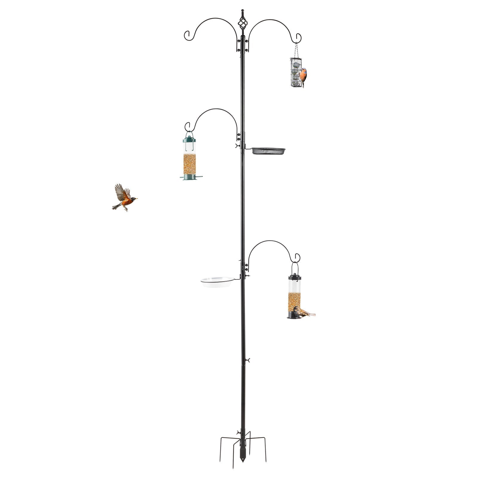 HKM-4220349 93-Inch Black Metal Bird Feeding Station with Four Hooks and Water Bowl