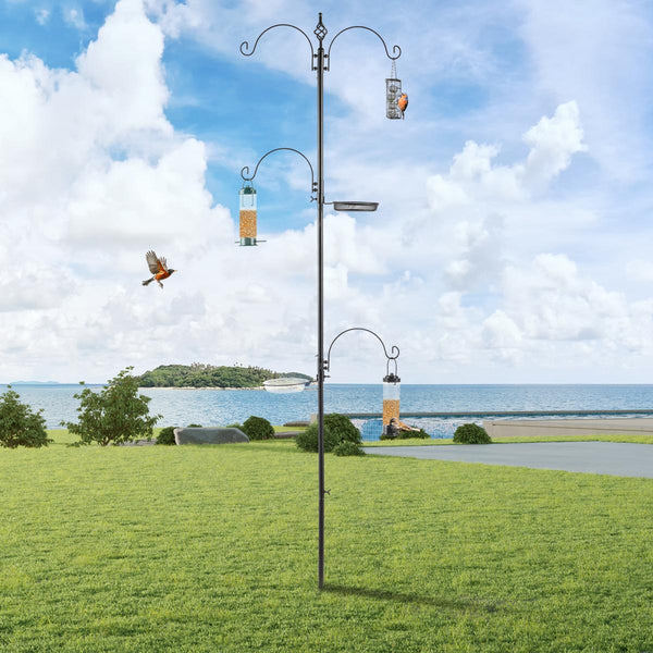 HKM-4220349 93-Inch Black Metal Bird Feeding Station with Four Hooks and Water Bowl