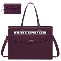 HKM-422035 Vintage Leather 15.6 in Tote Bag Set for Business Women - Office Briefcase with Clutch Purse and Laptop Compartment