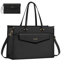 HKM-422035 Vintage Leather 15.6 in Tote Bag Set for Business Women - Office Briefcase with Clutch Purse and Laptop Compartment