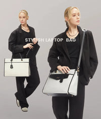 HKM-422035 Vintage Leather 15.6 in Tote Bag Set for Business Women - Office Briefcase with Clutch Purse and Laptop Compartment