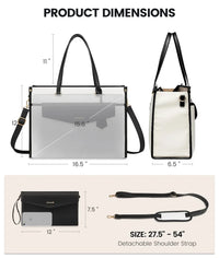 HKM-422035 Vintage Leather 15.6 in Tote Bag Set for Business Women - Office Briefcase with Clutch Purse and Laptop Compartment