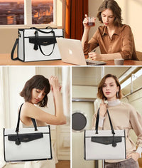 HKM-422035 Vintage Leather 15.6 in Tote Bag Set for Business Women - Office Briefcase with Clutch Purse and Laptop Compartment