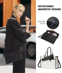 HKM-422035 Vintage Leather 15.6 in Tote Bag Set for Business Women - Office Briefcase with Clutch Purse and Laptop Compartment