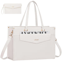 HKM-422035 Vintage Leather 15.6 in Tote Bag Set for Business Women - Office Briefcase with Clutch Purse and Laptop Compartment