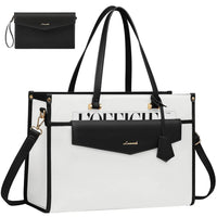 HKM-422035 Vintage Leather 15.6 in Tote Bag Set for Business Women - Office Briefcase with Clutch Purse and Laptop Compartment