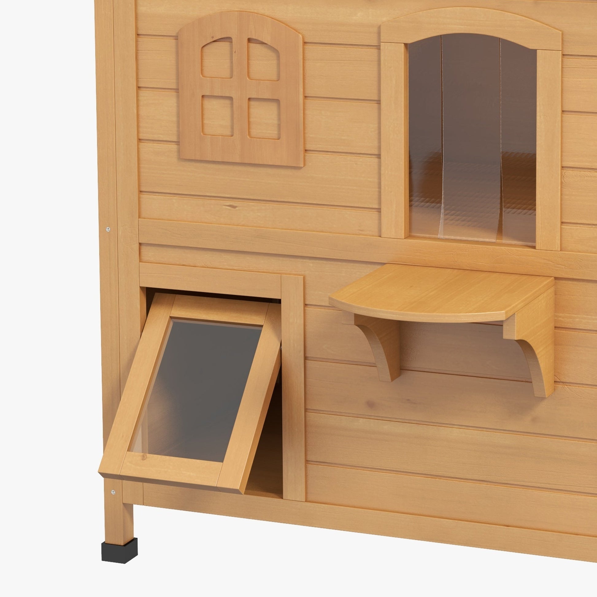 HKM-4220605 2-Story Weatherproof Wooden Cat House with Multiple Entrances and Jumping Platforms