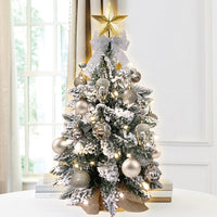 HKM-422099 2ft Mini Christmas Tree with Lights and Flocked Snow for Tabletop Decoration, Rose Gold