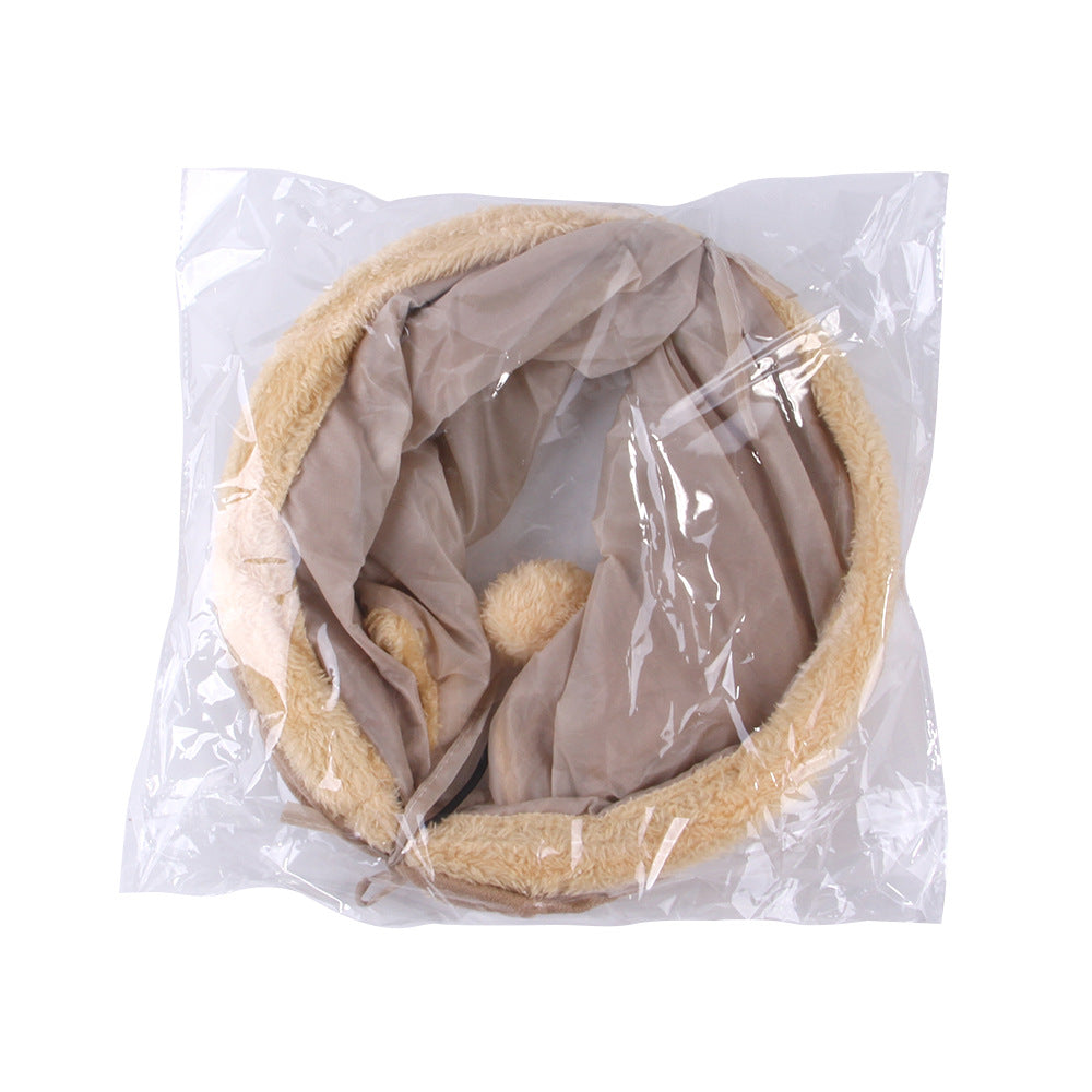 HKM-4221629 Packable Folding Suede Cat Channel Toy in Khaki and Grey