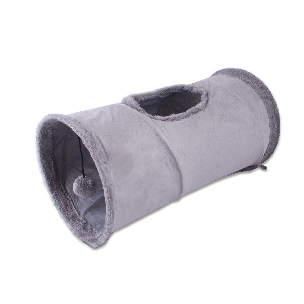 HKM-4221629 Packable Folding Suede Cat Channel Toy in Khaki and Grey
