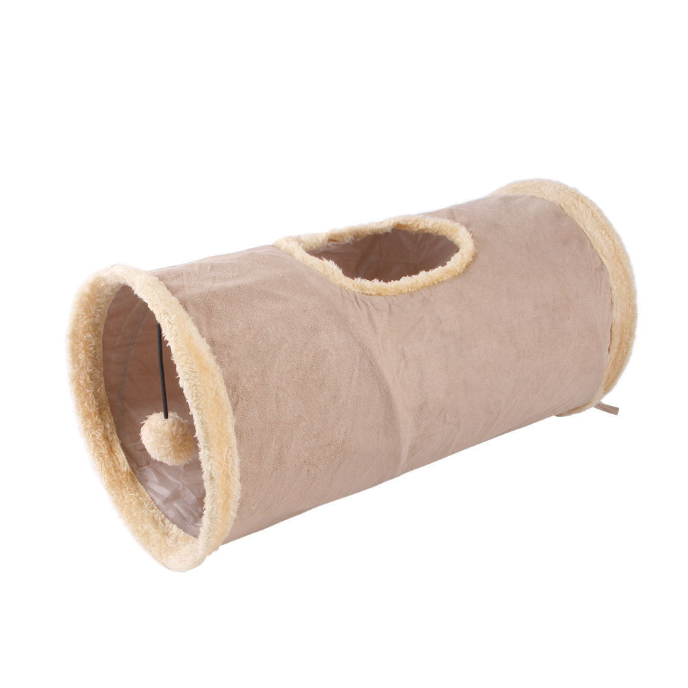 HKM-4221629 Packable Folding Suede Cat Channel Toy in Khaki and Grey