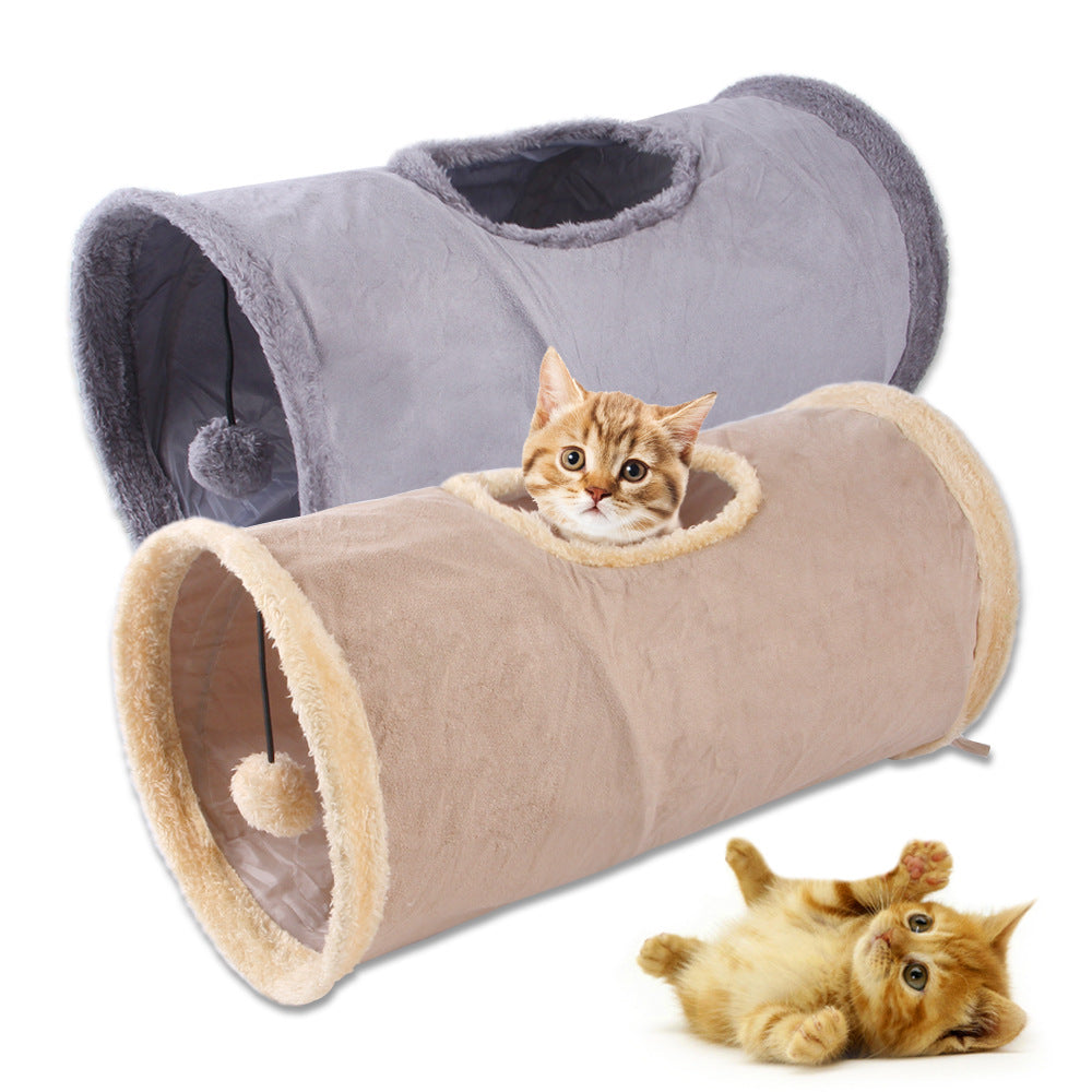 HKM-4221629 Packable Folding Suede Cat Channel Toy in Khaki and Grey