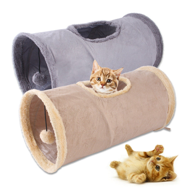 HKM-4221629 Packable Folding Suede Cat Channel Toy in Khaki and Grey
