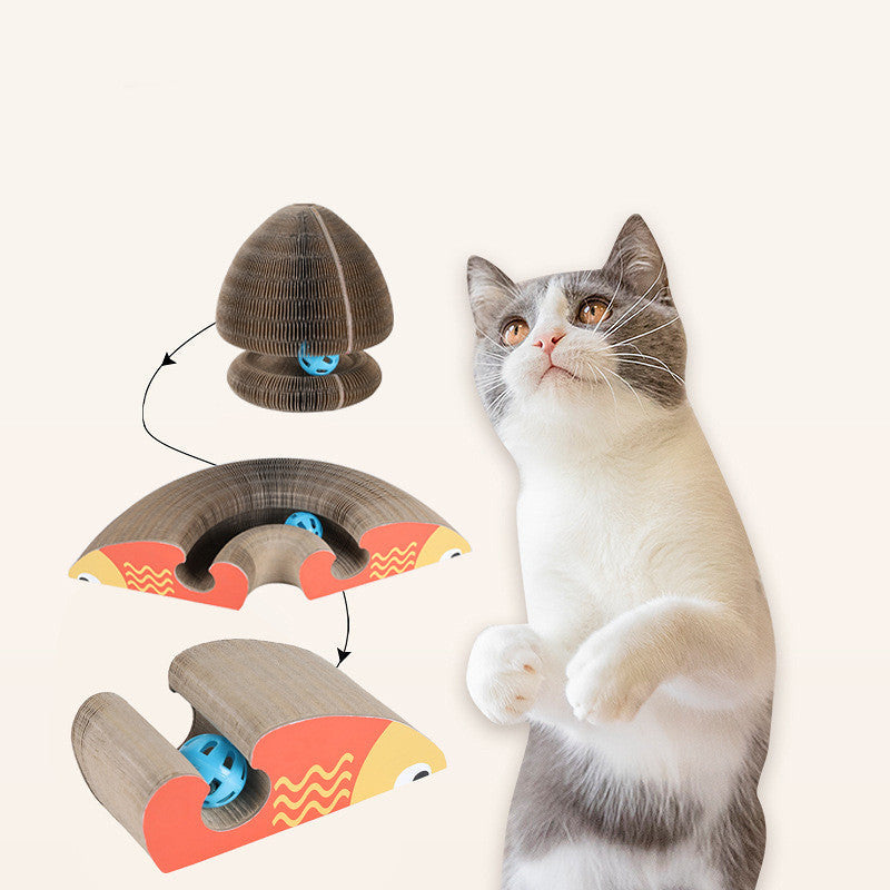 HKM-4222525 Interactive Foldable Cat Scratch Board with Bell – Corrugated Paper Cat Climbing Toy