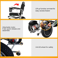 HKM-422355 Aluminum Wheelchair with 12-Inch Wheels, 20km Driving Range, 120kg Capacity, 6 km/h Speed, Foldable Design