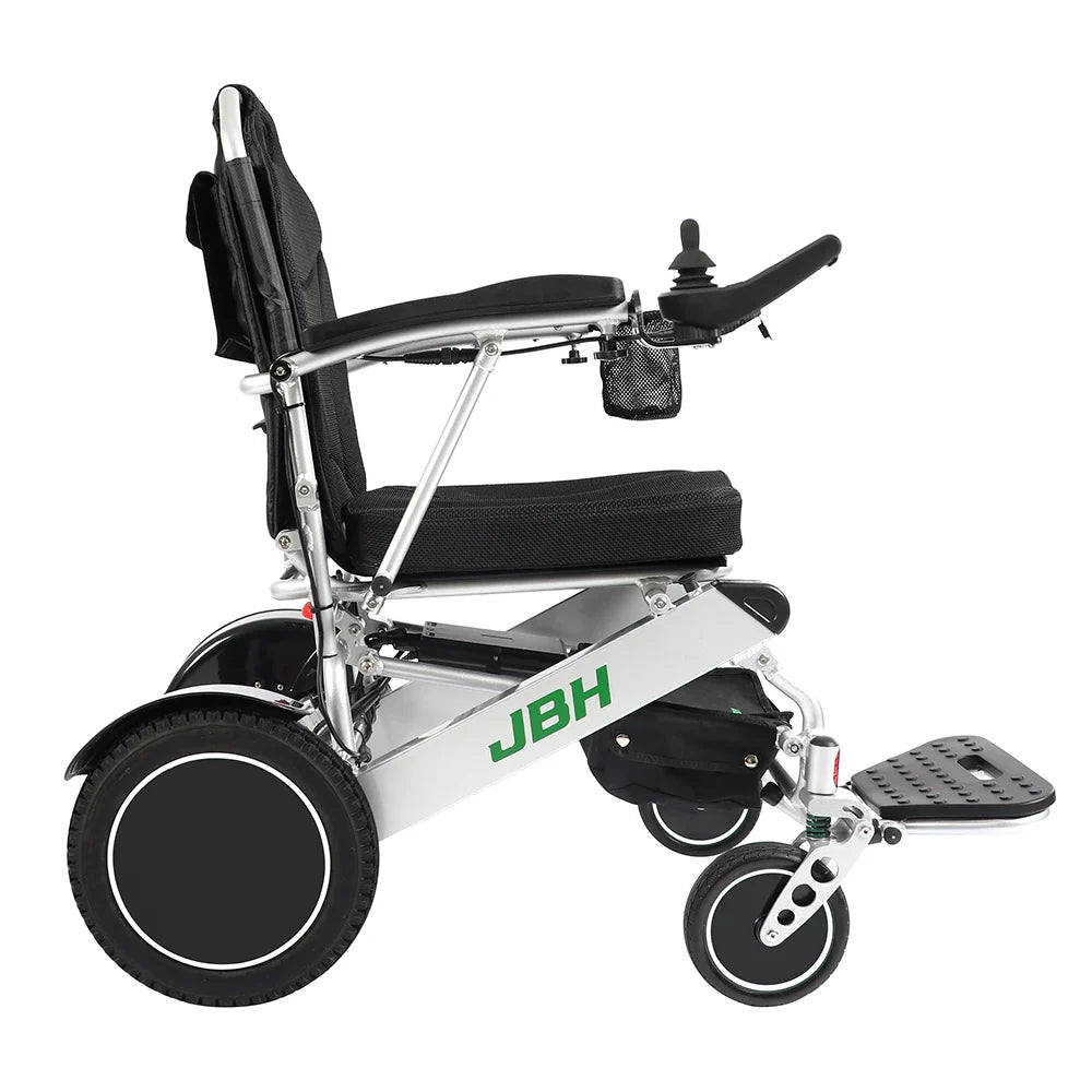 HKM-422355 Aluminum Wheelchair with 12-Inch Wheels, 20km Driving Range, 120kg Capacity, 6 km/h Speed, Foldable Design