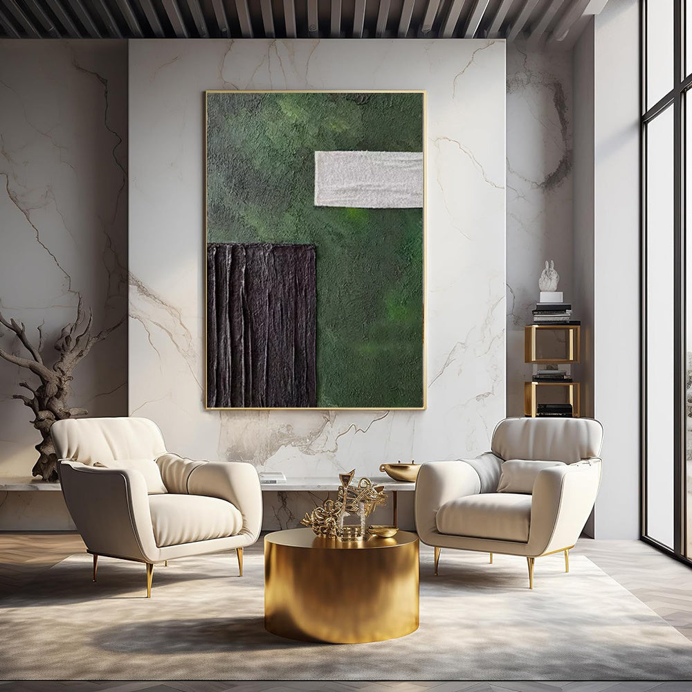 HKM-422419 Handmade Abstract Oil Painting on Canvas - Modern Green Texture Decoration for Living Room and Bedroom