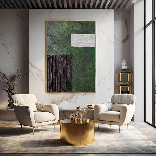 HKM-422419 Handmade Abstract Oil Painting on Canvas - Modern Green Texture Decoration for Living Room and Bedroom