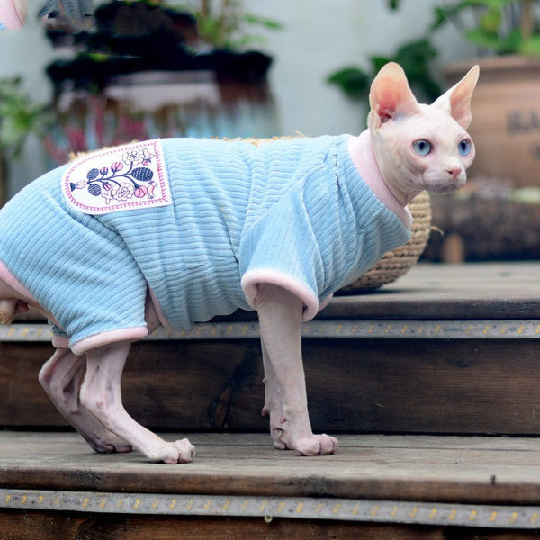 HKM-4224701 Warm Double-Sided Fleece Clothing for Hairless Cats in Multiple Colors and Sizes
