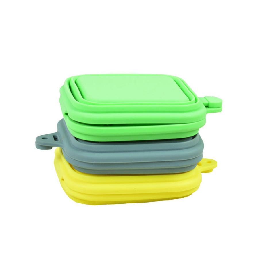 HKM-422483 Foldable Silicone Pet Bowl - Lightweight, Portable Design in Yellow, Gray, and Green (16.2 x 19 x 3.5 cm)