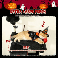 HKM-4225597 Gothic Cat Tree Tower with Coffin Bed, Two Condos, Scratching Posts, and Bat Toys - 78 Inches