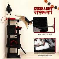 HKM-4225597 Gothic Cat Tree Tower with Coffin Bed, Two Condos, Scratching Posts, and Bat Toys - 78 Inches