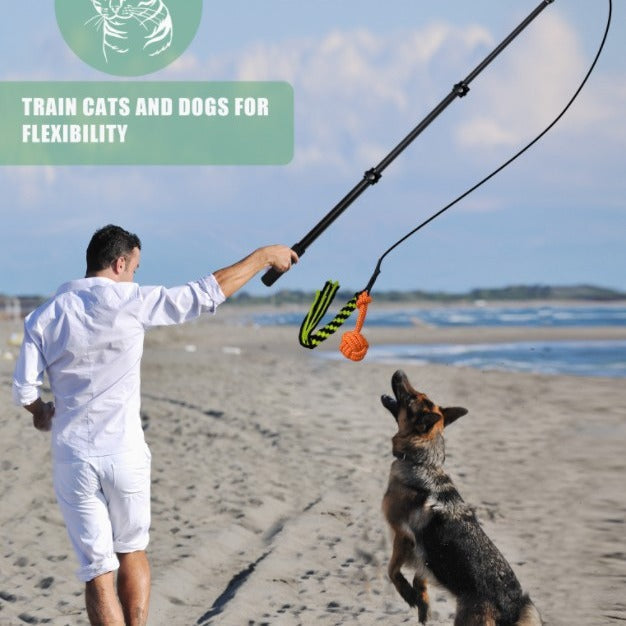 HKM-4227133 Retractable Dog Training Stick with Non-Slip Handle and Replaceable Toys