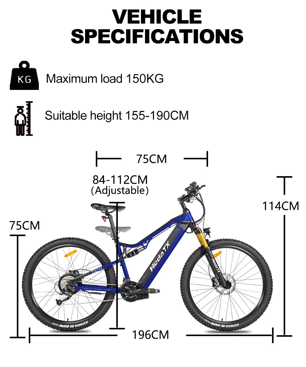 HKM-422803 29 Inch Electric Mountain Bike with 1000W Motor, 48V Lithium Battery, Front Suspension, Hydraulic Disc Brakes