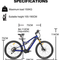 HKM-422803 29 Inch Electric Mountain Bike with 1000W Motor, 48V Lithium Battery, Front Suspension, Hydraulic Disc Brakes
