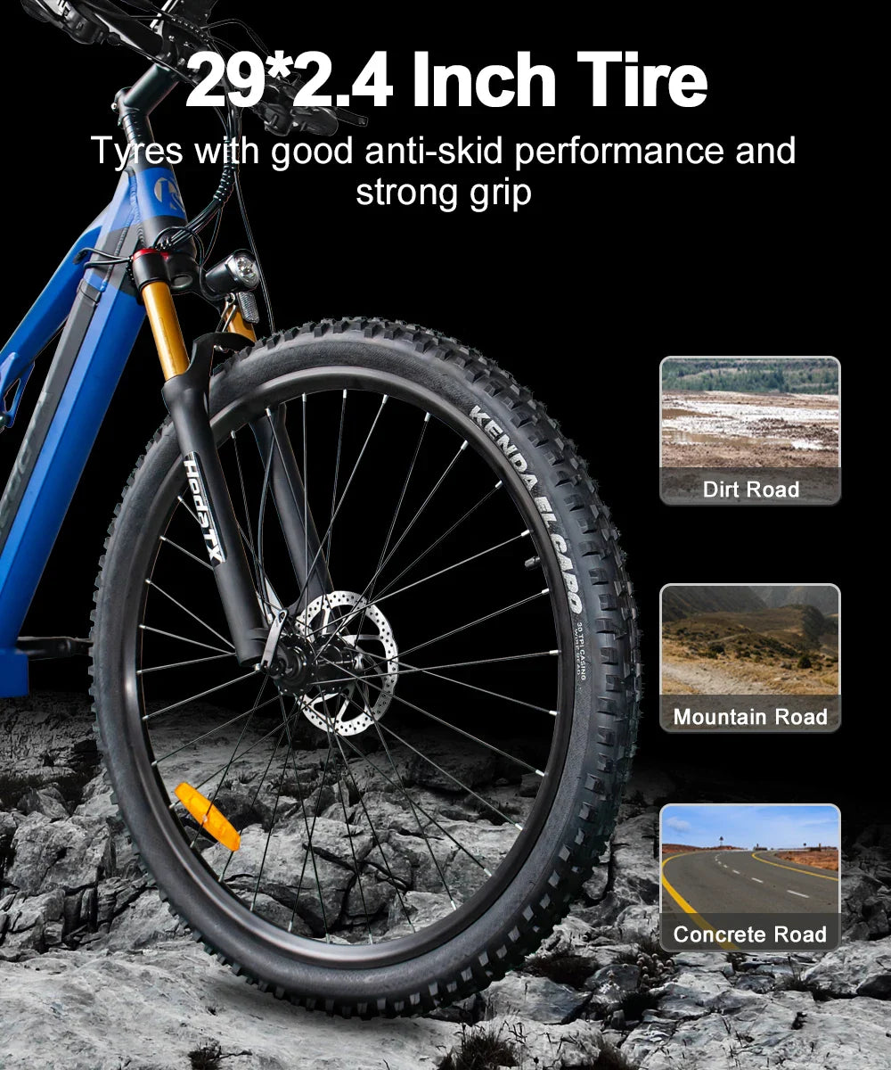 HKM-422803 29 Inch Electric Mountain Bike with 1000W Motor, 48V Lithium Battery, Front Suspension, Hydraulic Disc Brakes