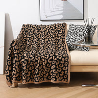 HKM-422803 Leopard Print Fleece-Lined Knitted Sofa Blanket, 130x152CM, Nordic Style, Four Seasons, Available in Multiple Colors