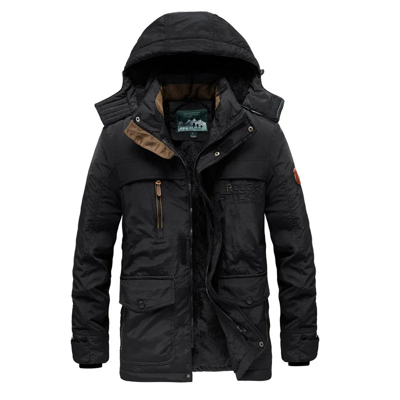 HKM-422867 New Men's Style Winter Medium Length Hooded Jacket Large Size Thickening Outdoor Winter Coat Men's Coats