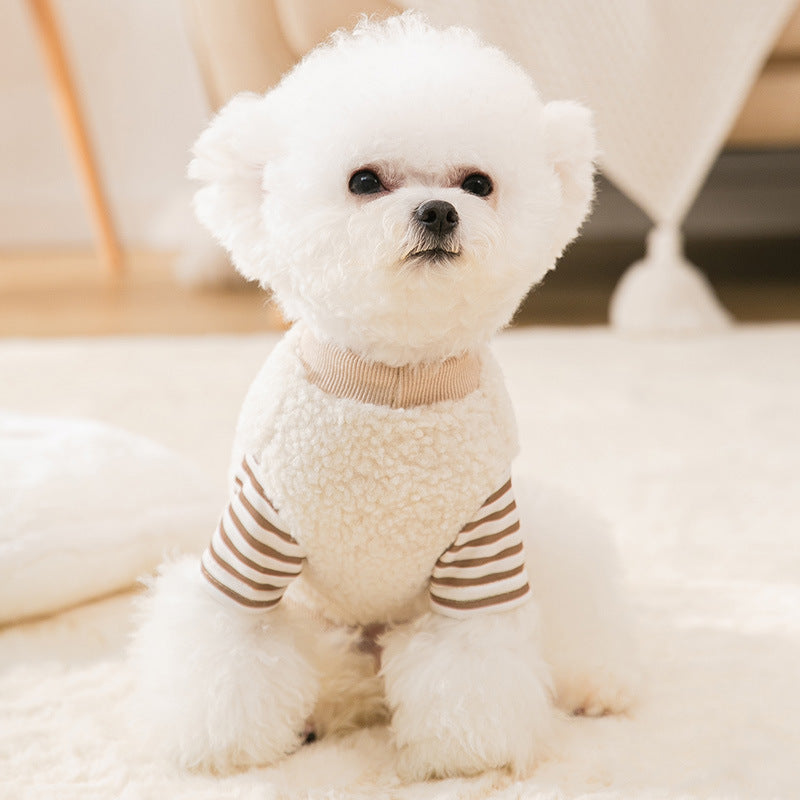 HKM-4230461 Cozy Patchwork Coral Velvet Hoodie for Cats and Dogs in Brown