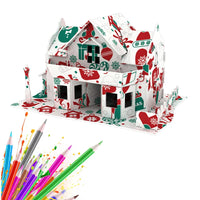 HKM-423059 3D DIY Paper Coloring Puzzle Christmas House Assembly for Kids