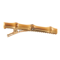 HKM-423059 Bamboo and Wood Hairpin Side Clip with Plaid Pattern in Brown