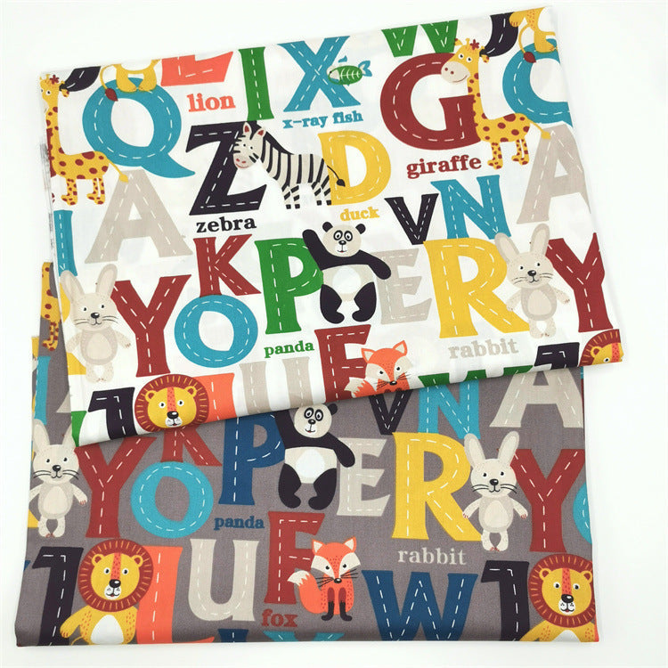 HKM-423315 Alphabet Cartoon Animal Cotton Twill Fabric for Children's Bedding and Clothing, 100% Cotton, 160cm Width