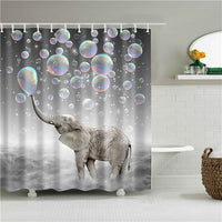 HKM-423315 Waterproof 3D Elephant Pattern Polyester Shower Curtain with Copper Buckles and Hooks