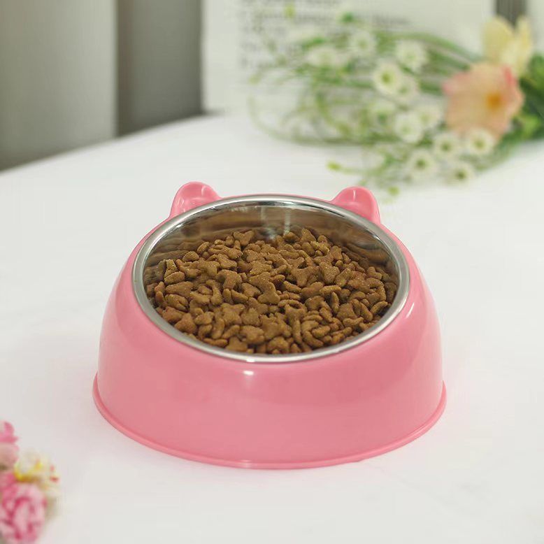 HKM-4234045 Stainless Steel Double Bowl with Neck Guard for Dogs and Cats - Anti-Tip Design