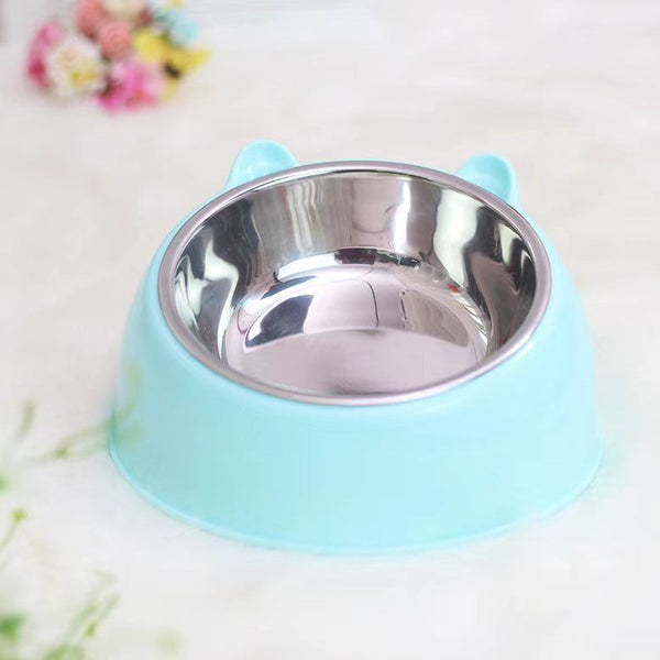 HKM-4234045 Stainless Steel Double Bowl with Neck Guard for Dogs and Cats - Anti-Tip Design