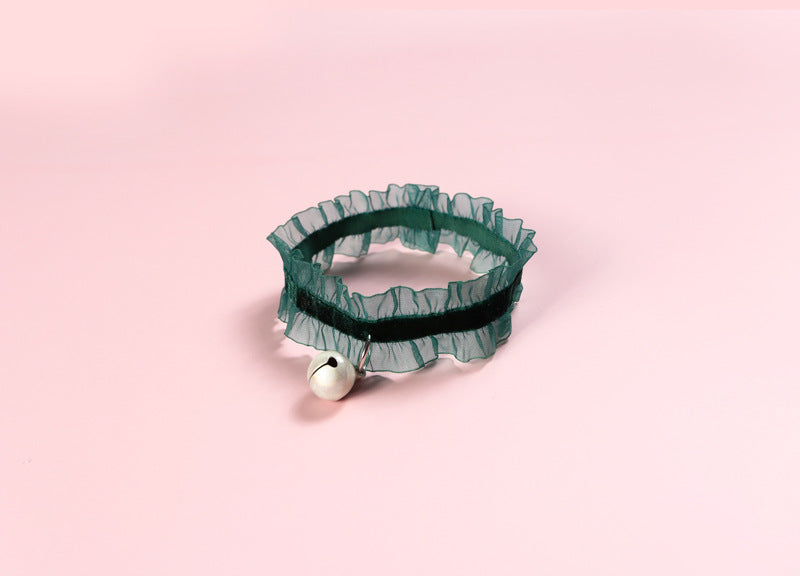 HKM-4235837 Adjustable Velvet Lace Pet Collar with Golden Bell for Cats and Dogs - Insect Repellent Design