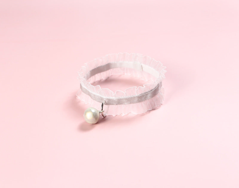 HKM-4235837 Adjustable Velvet Lace Pet Collar with Golden Bell for Cats and Dogs - Insect Repellent Design