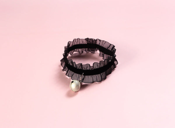 HKM-4235837 Adjustable Velvet Lace Pet Collar with Golden Bell for Cats and Dogs - Insect Repellent Design