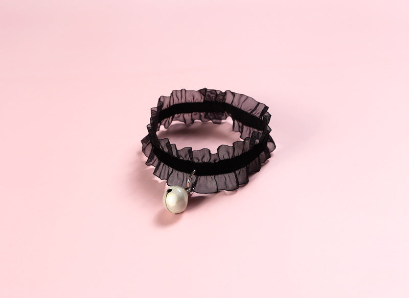 HKM-4235837 Adjustable Velvet Lace Pet Collar with Golden Bell for Cats and Dogs - Insect Repellent Design