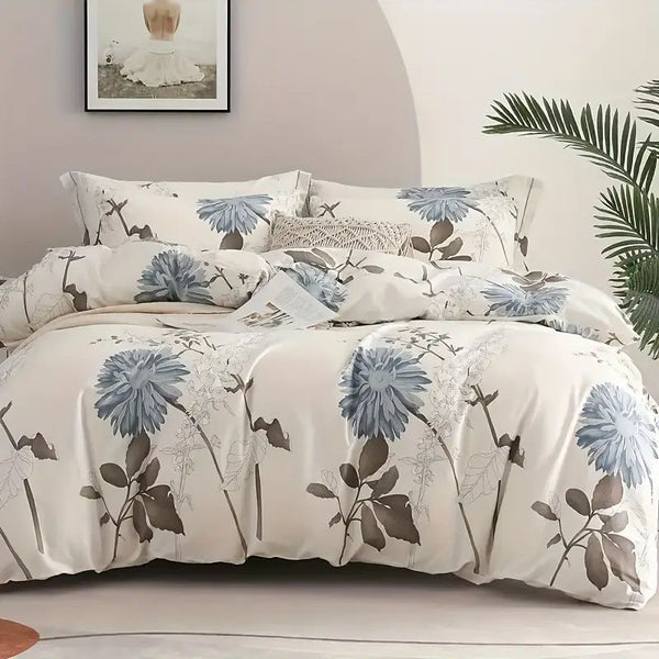 HKM-423635 Big Flower Duvet Cover Set with Pillowcases - Soft Cotton Blend, Available in Multiple Sizes