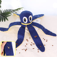HKM-4236477 Big-Eyed Octopus Dog Toy with Hidden Treats and Sound Feature - Blue Velvet Fabric