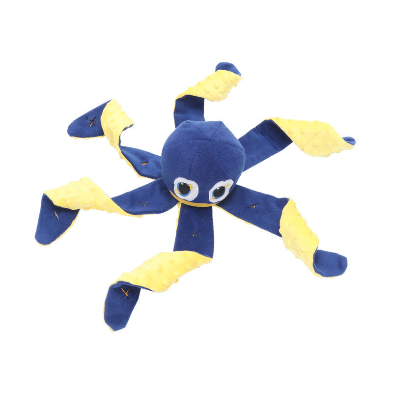 HKM-4236477 Big-Eyed Octopus Dog Toy with Hidden Treats and Sound Feature - Blue Velvet Fabric