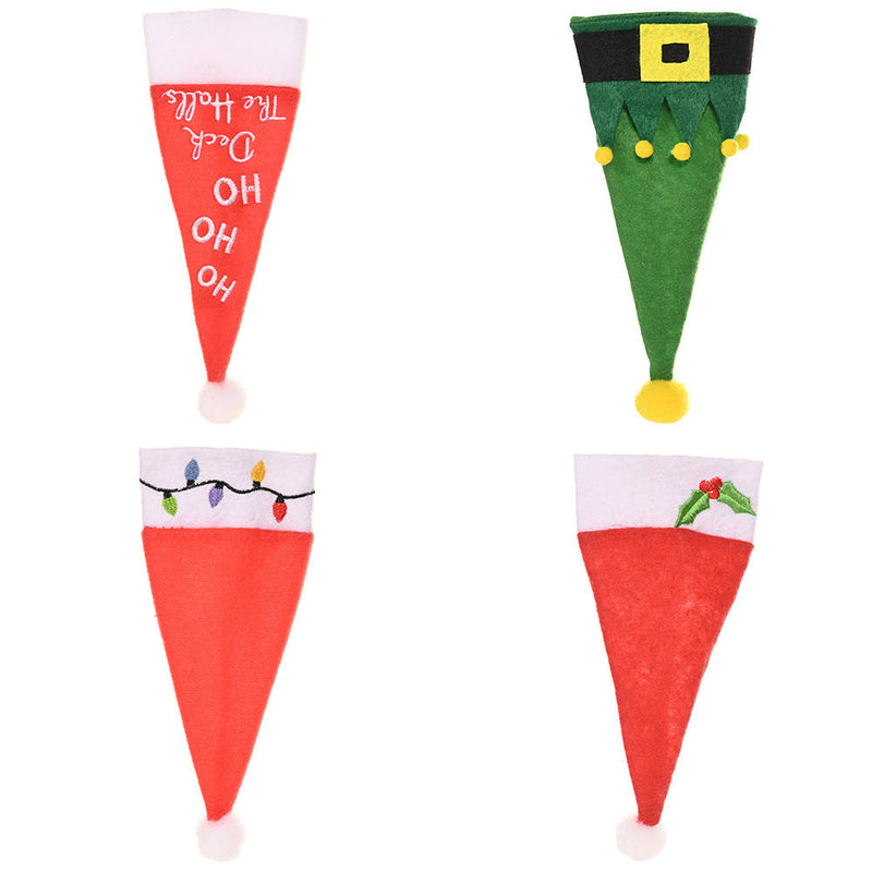 HKM-423763 Festive Cloth Christmas Knife and Fork Set with Small Hat Decoration, 19x8cm