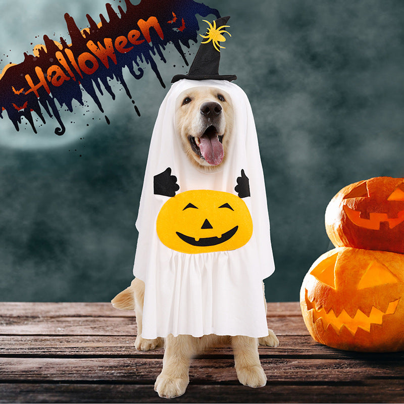 HKM-4238397 Funny Ghost Pumpkin Costume for Dogs ¨C Casual Pet Clothing in White, Sizes S, M, L