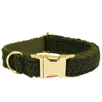 HKM-4239805 Army Green Velvet Four-Piece Pet Collar Set with Leash, Bow, and Vest